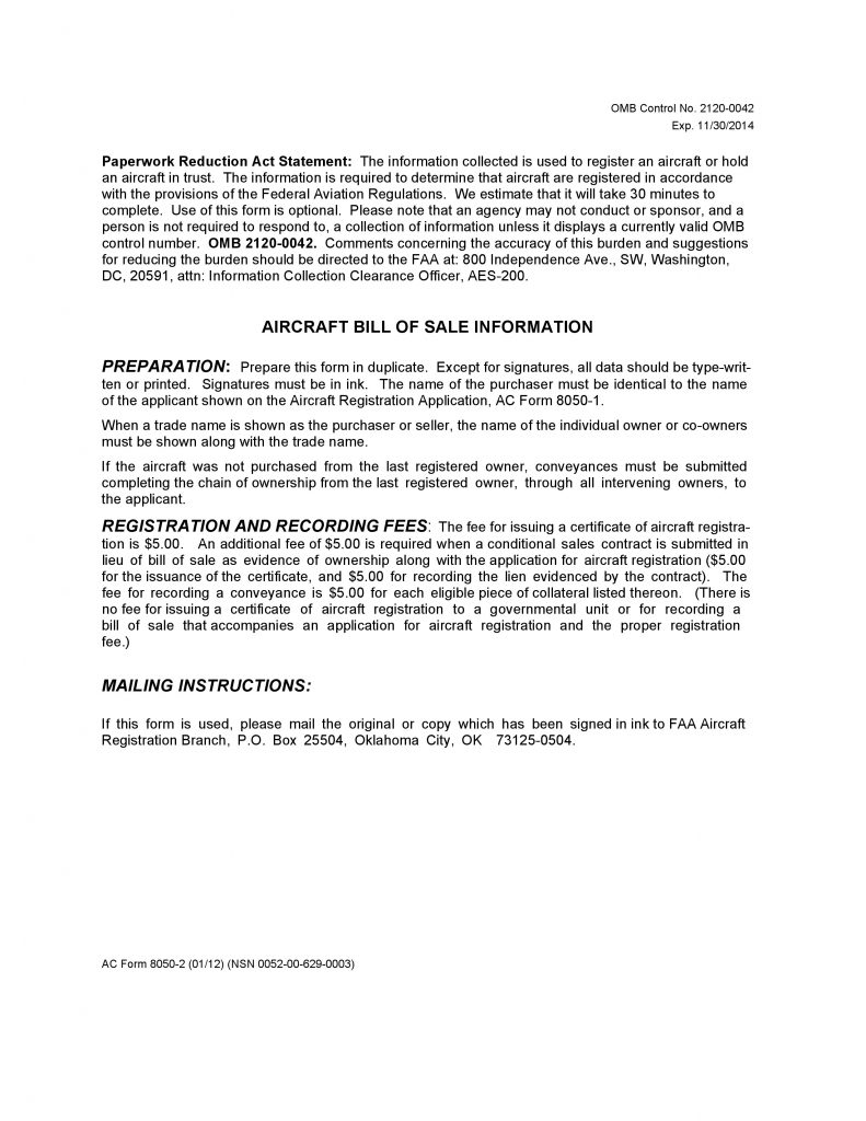 Aircraft Bill of Sale