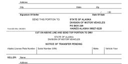 Alaska Motor Vehicle Notice Of Transfer Pending