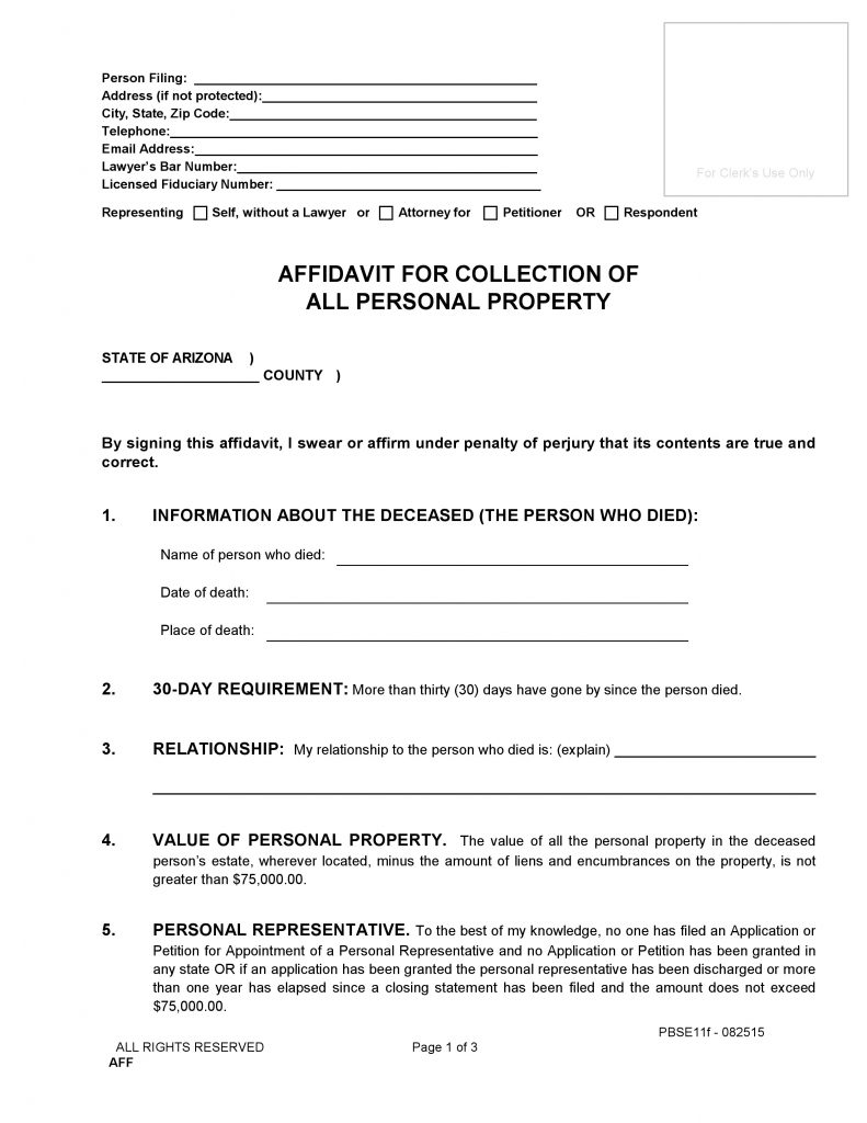 Free Arizona Small Estate Affidavit Form | PDF | Word | Do ...
