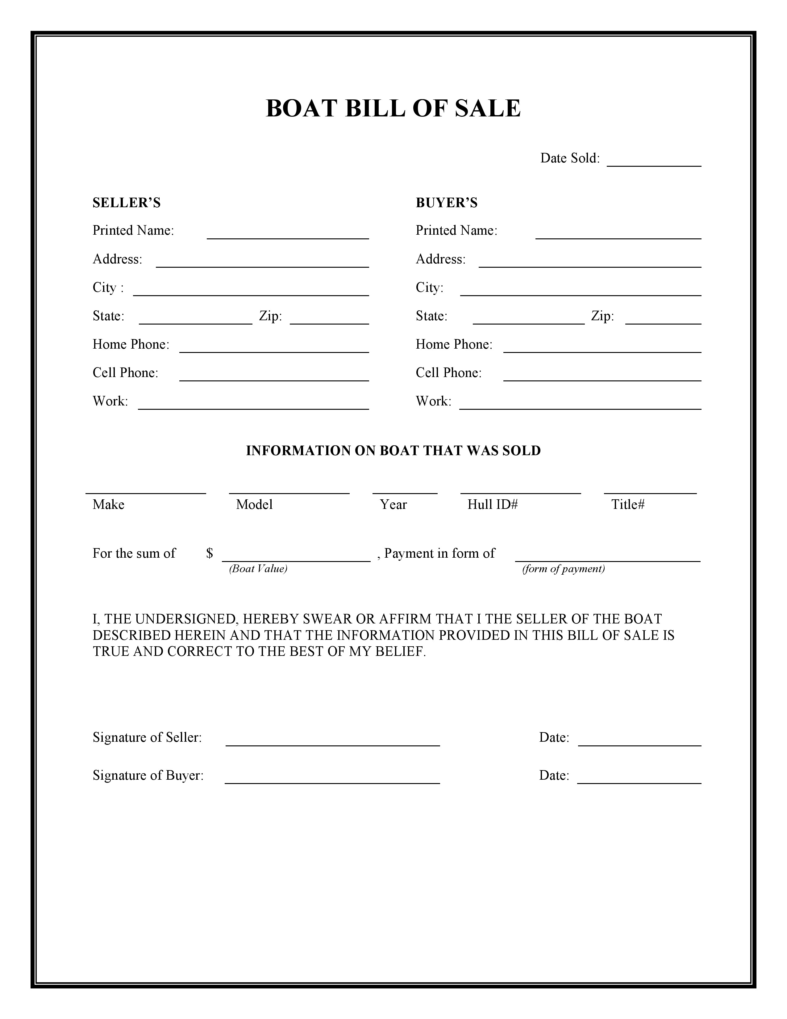 Free Fillable Florida Boat Bill Of Sale Form Pdf Templates Images