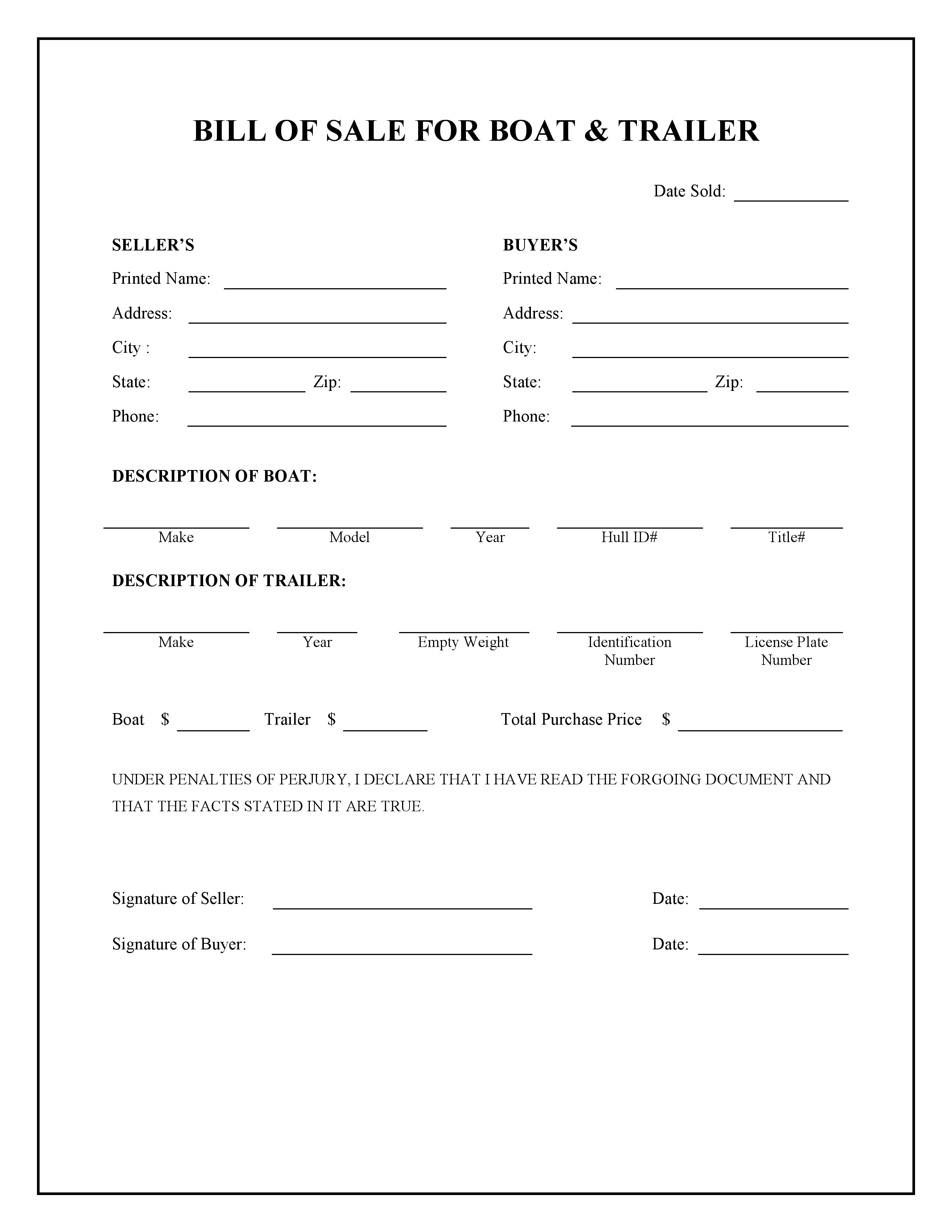 free boat and trailer bill of sale form pdf word do it yourself forms