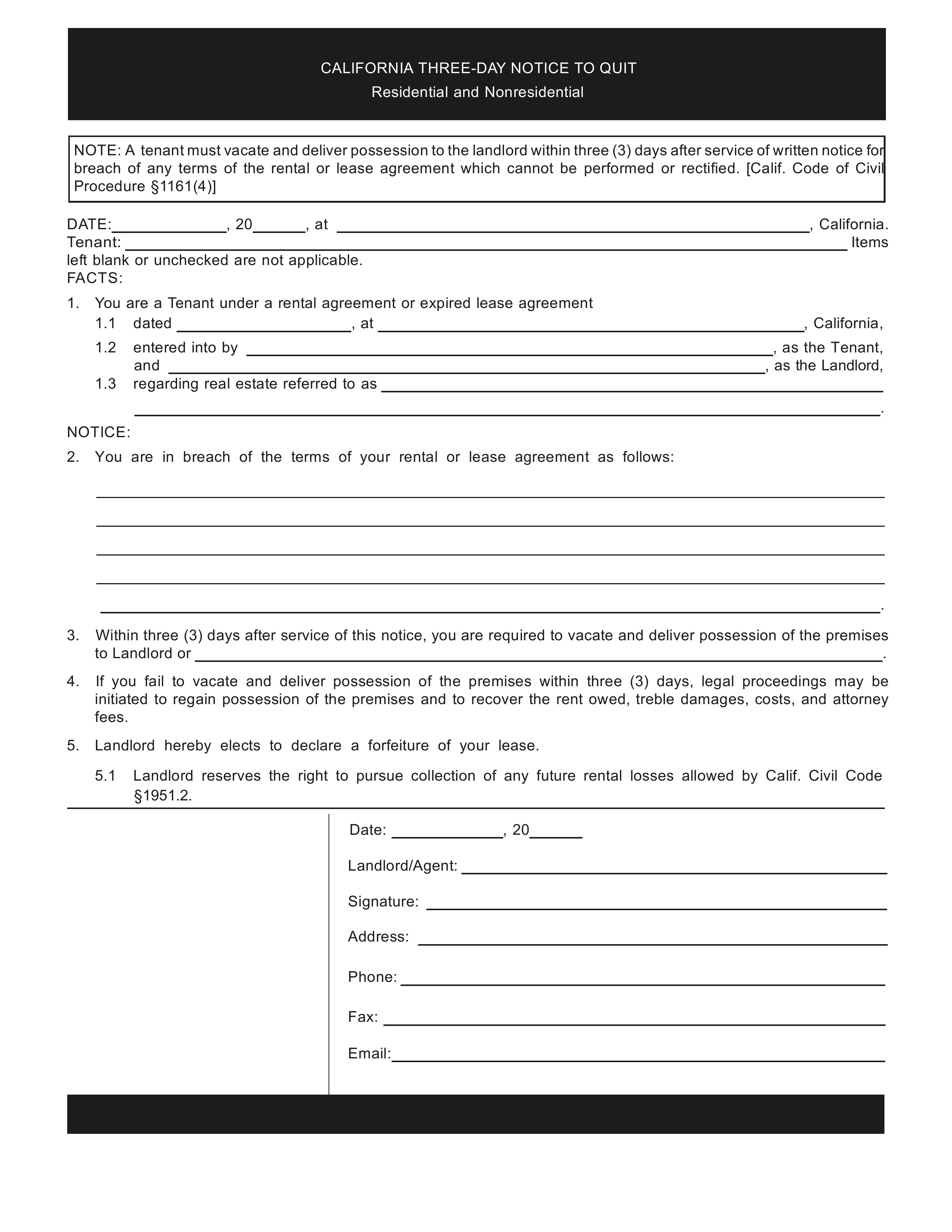 Quit Notice Letter From Landlord To Tenant Database Letter Template 