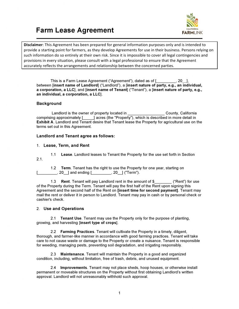 farm equipment lease agreement Regarding farm land lease agreement template