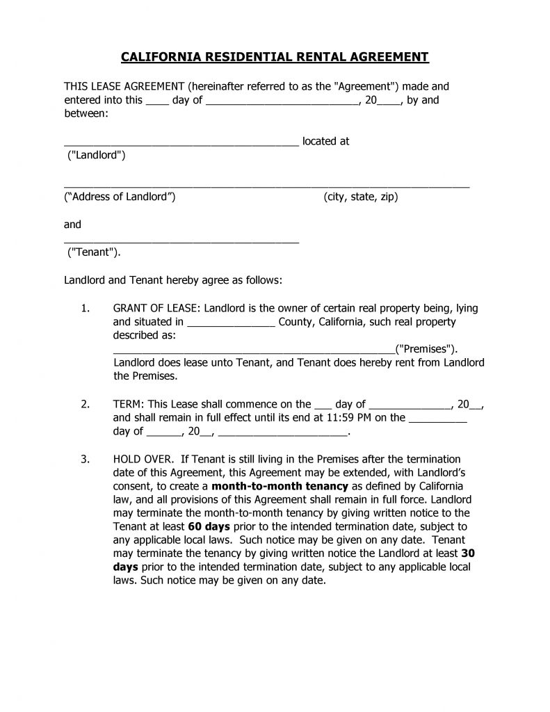 Rental Agreement Template California Pdf PDF Template