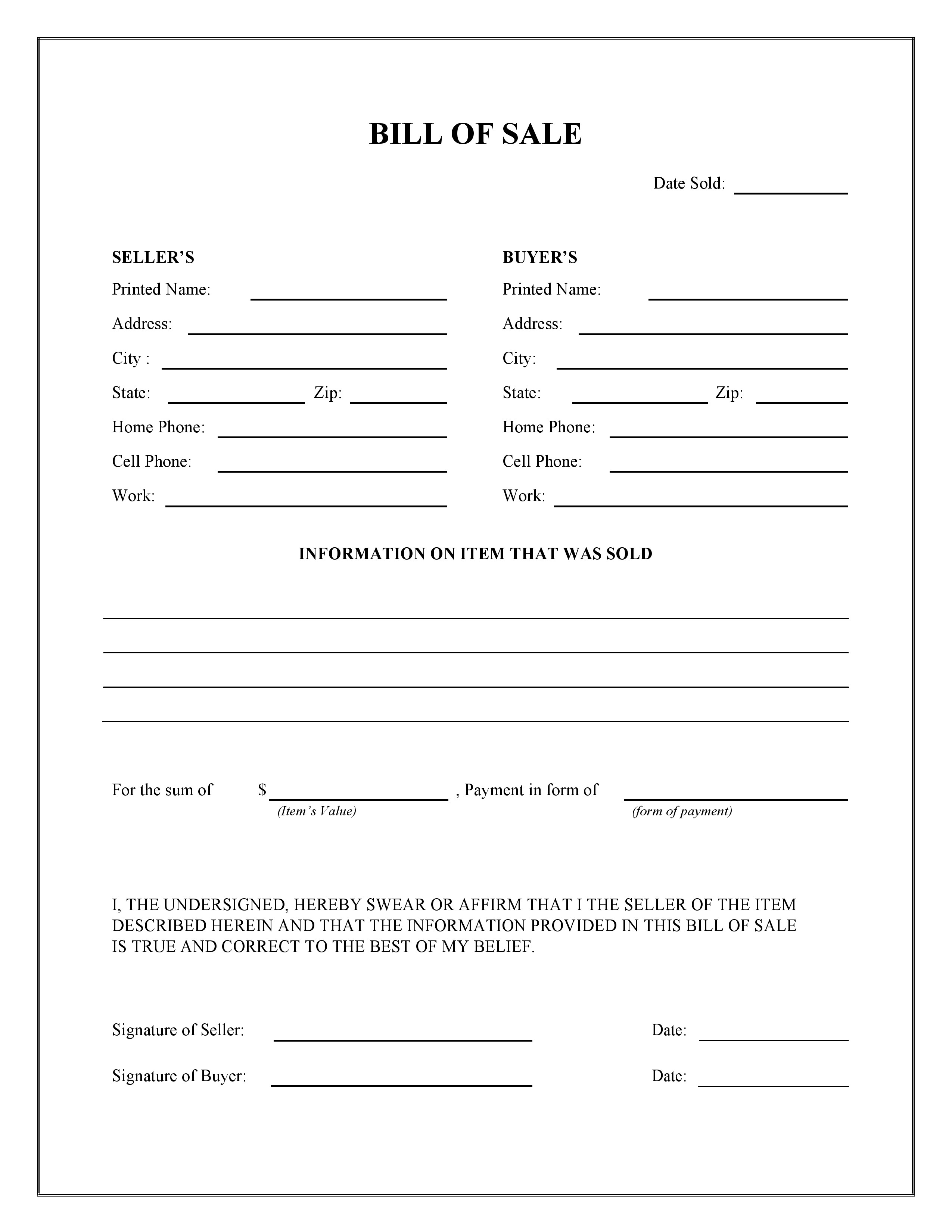 Free Printable Copy Of Bill Of Sale