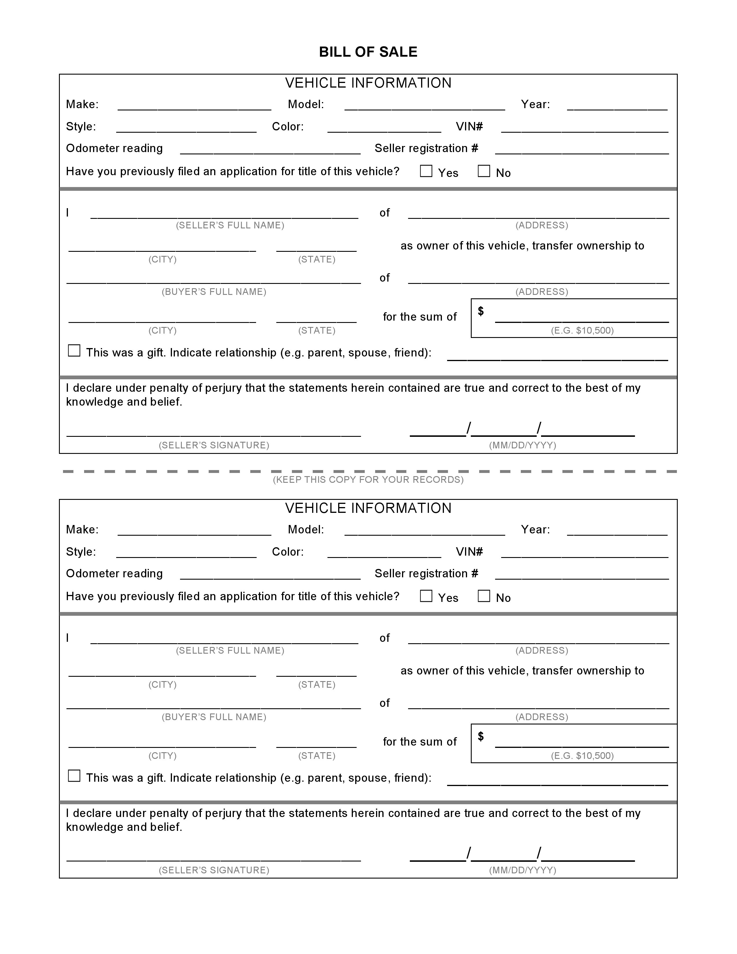 printable notarized bill of sale template