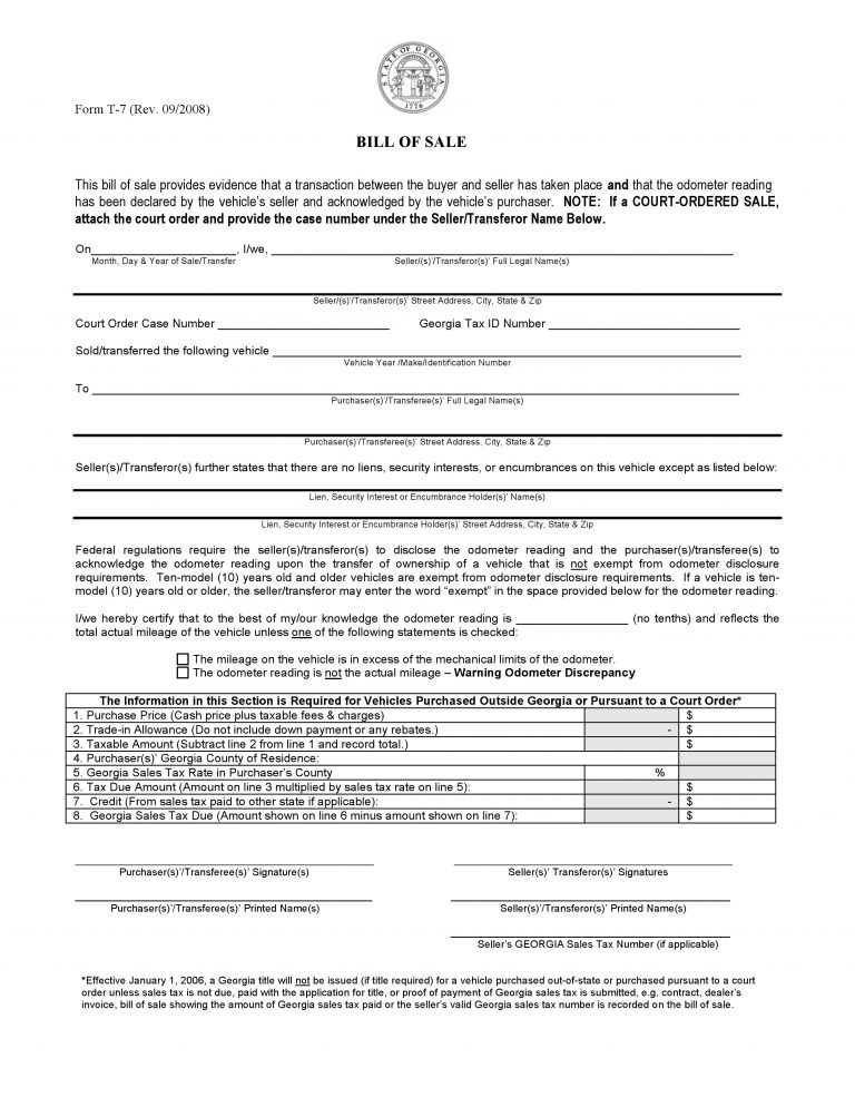 free georgia vehicle bill of sale pdf word do it yourself forms