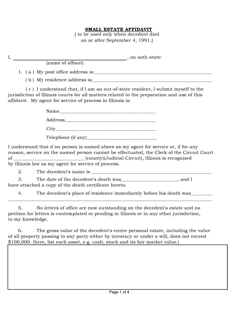 how claim a make legal and general to Illinois Small PDF Free  Affidavit  Form Estate Word