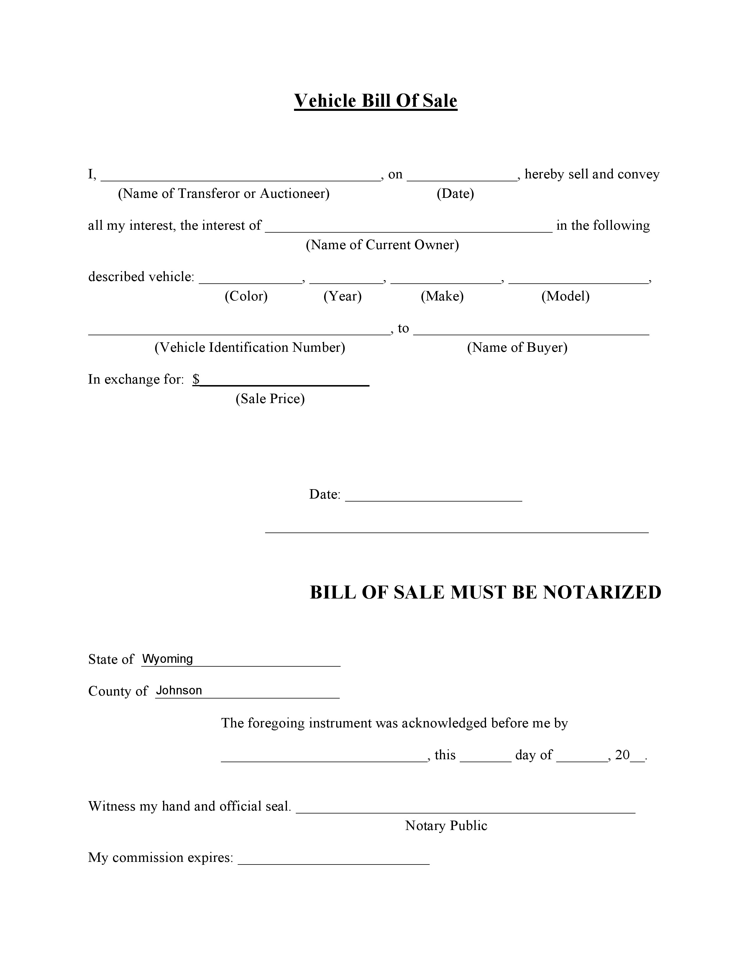free johnson county vehicle bill of sale pdf word do