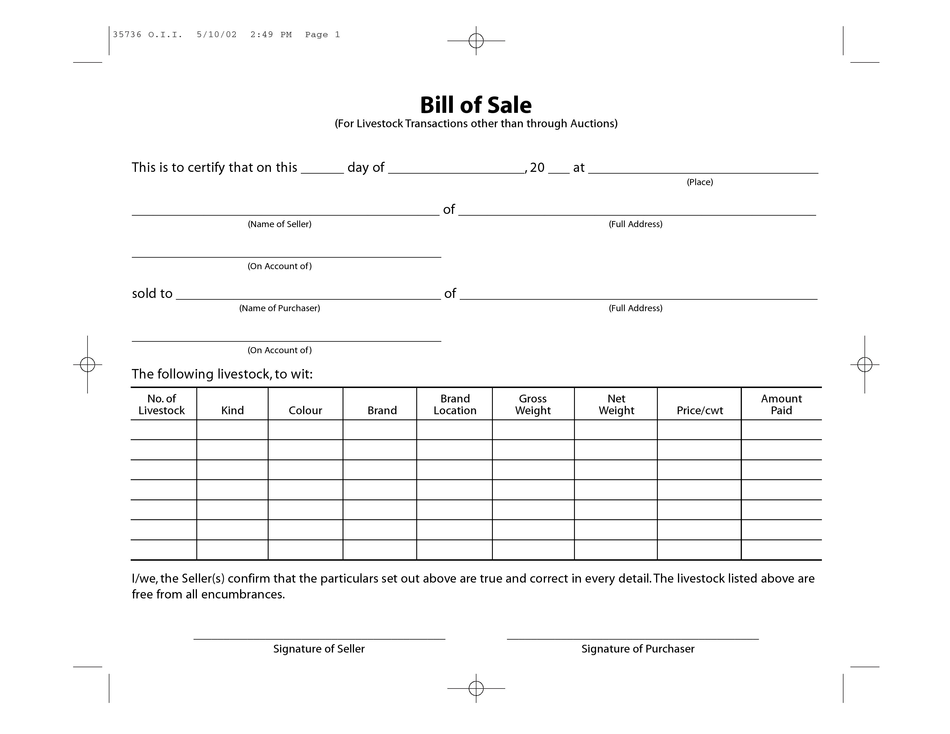 free livestock bill of sale form pdf word do it