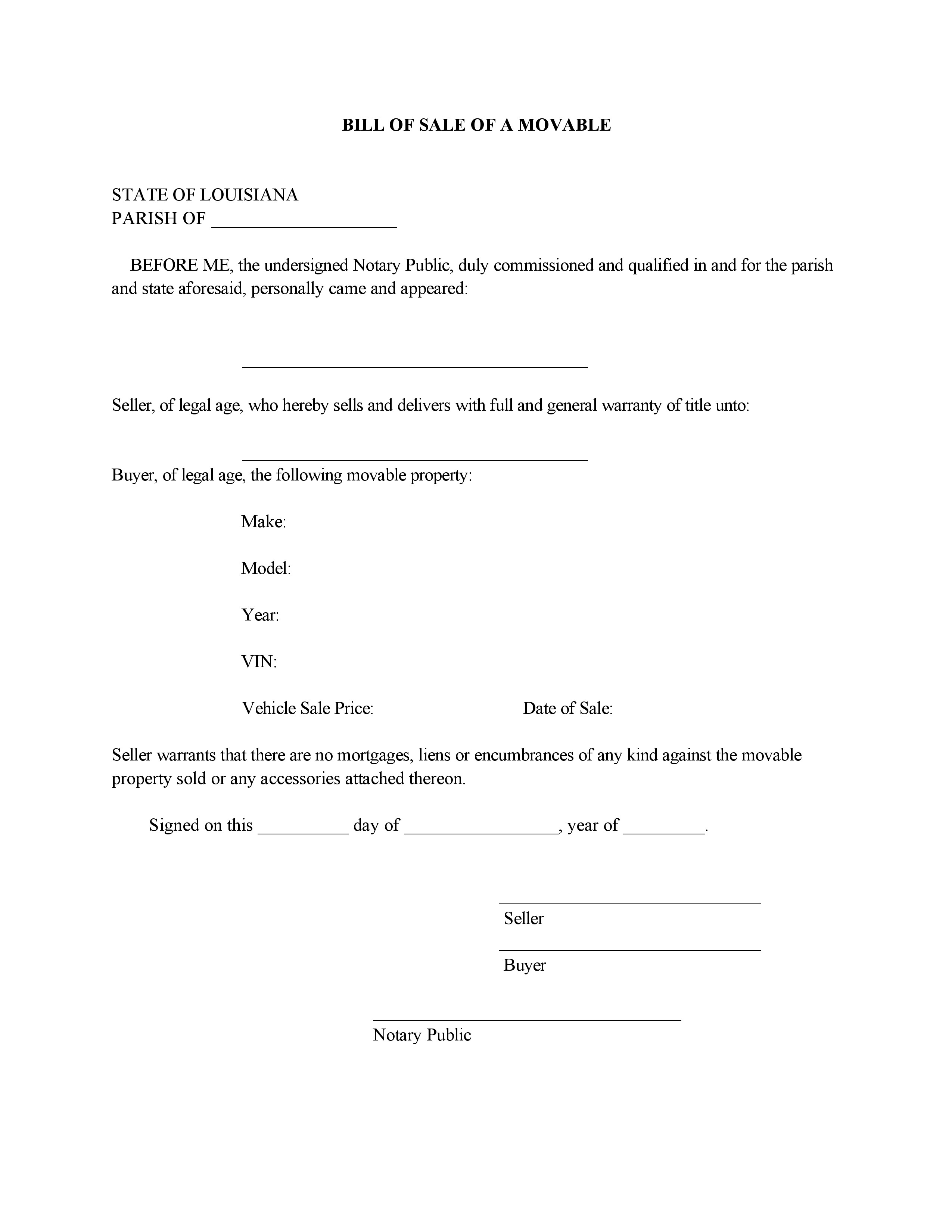 free louisiana movable bill of sale form pdf word do