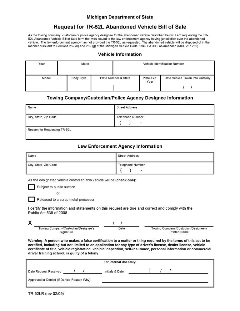 free michigan abandoned vehicle bill of sale pdf word do it