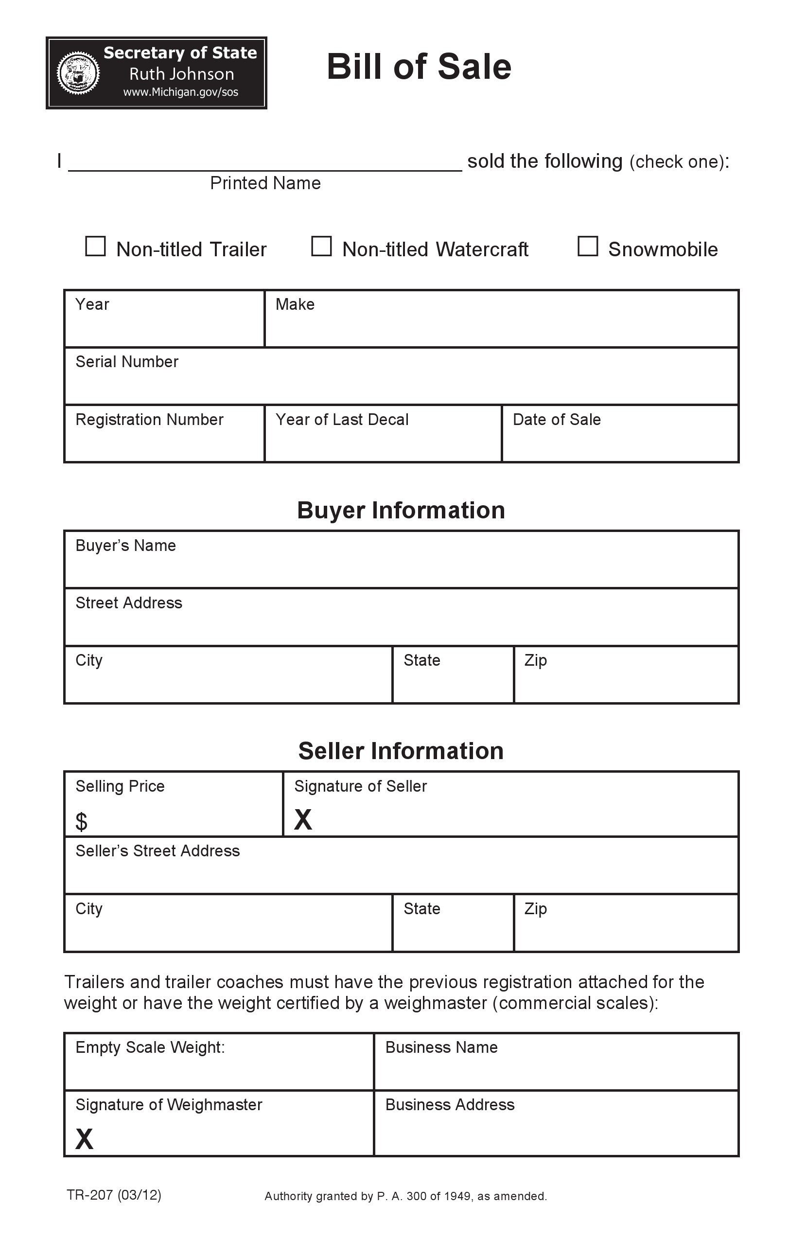 free michigan bill of sale form pdf word do it yourself forms