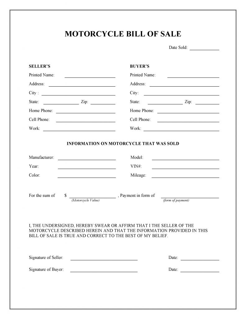 free motorcycle bill of sale form pdf word do it yourself forms