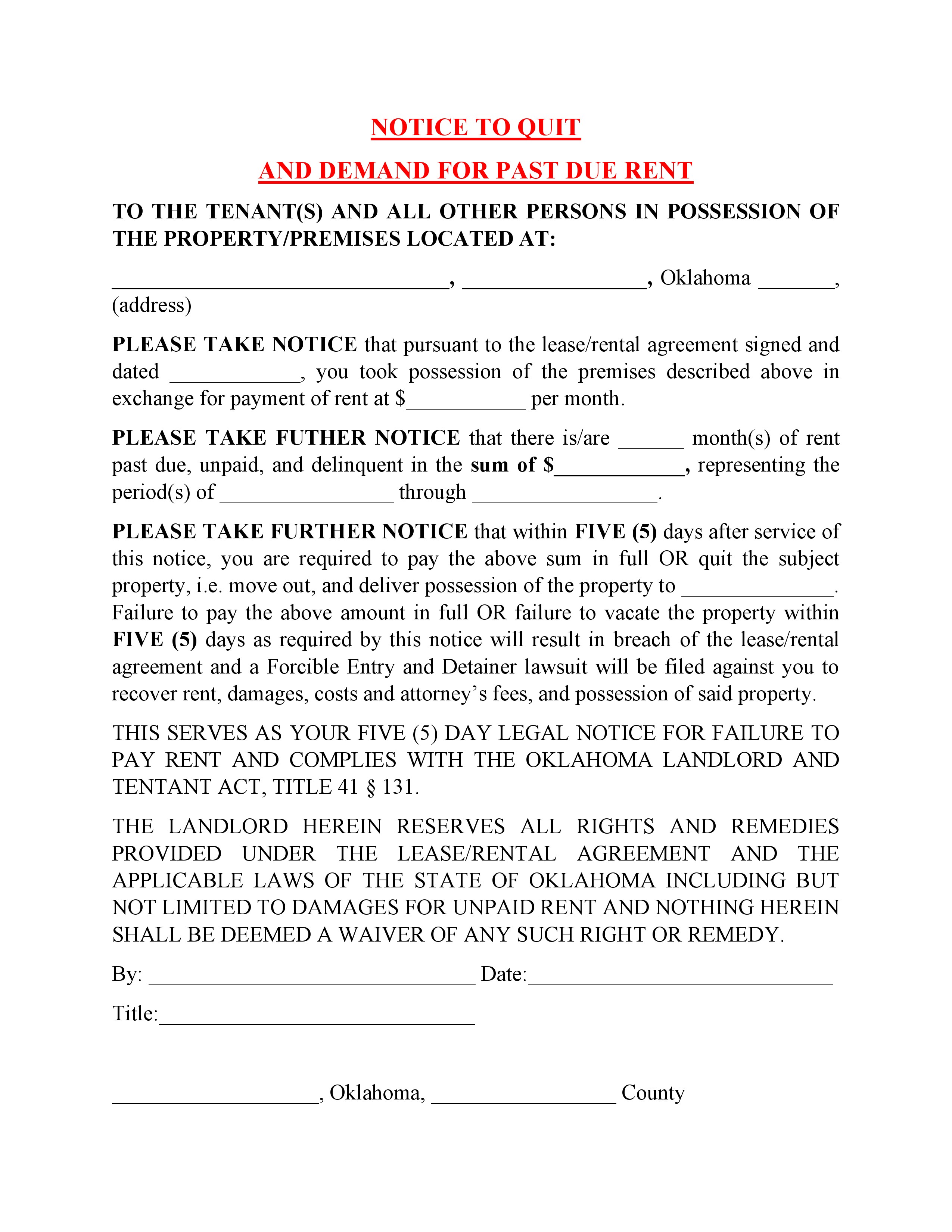 payment the example letter to Quit Day Free and for Oklahoma Demand 5 Due Notice Past