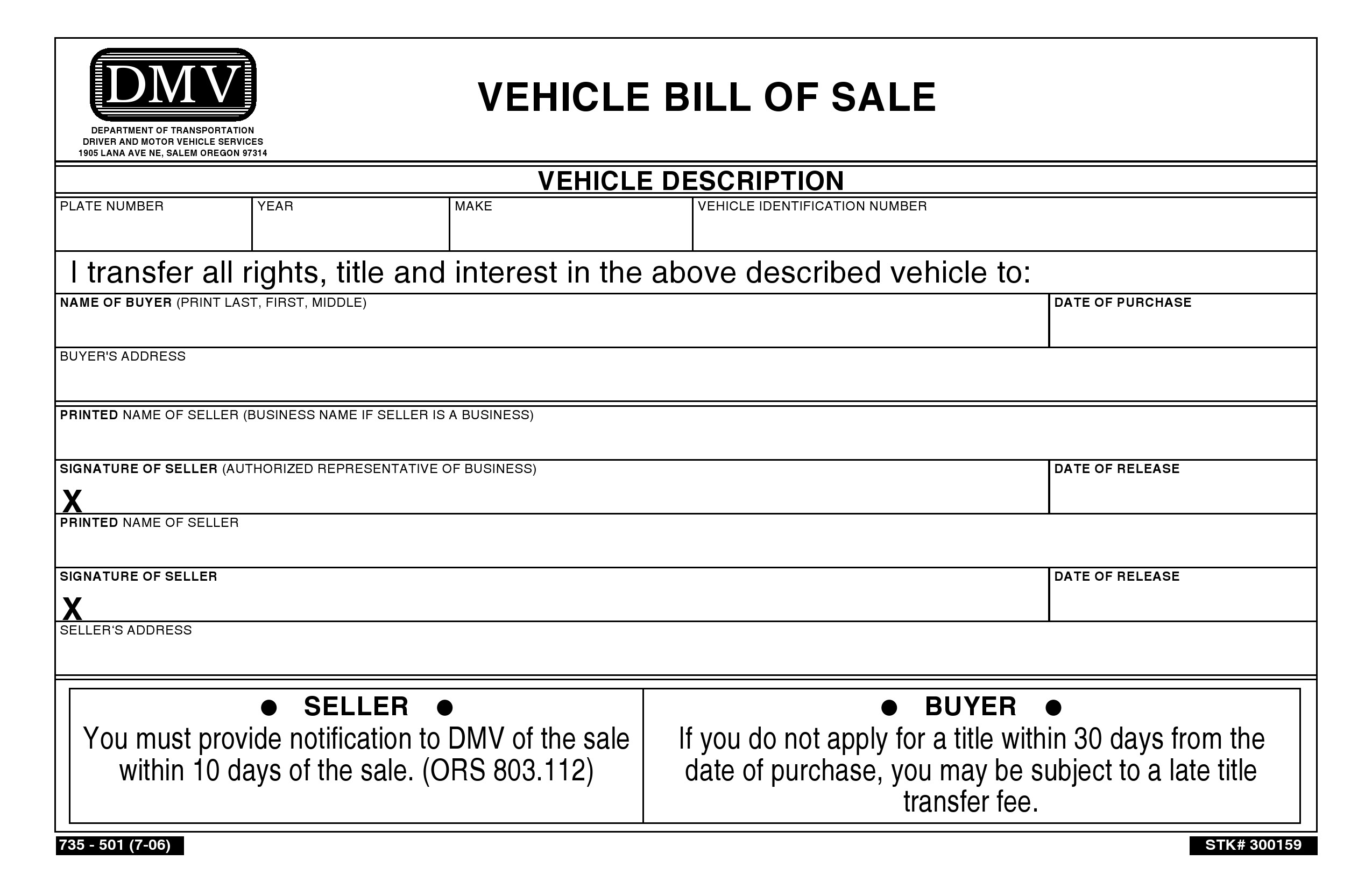 Oregon Bill Of Sale Form HotPicture