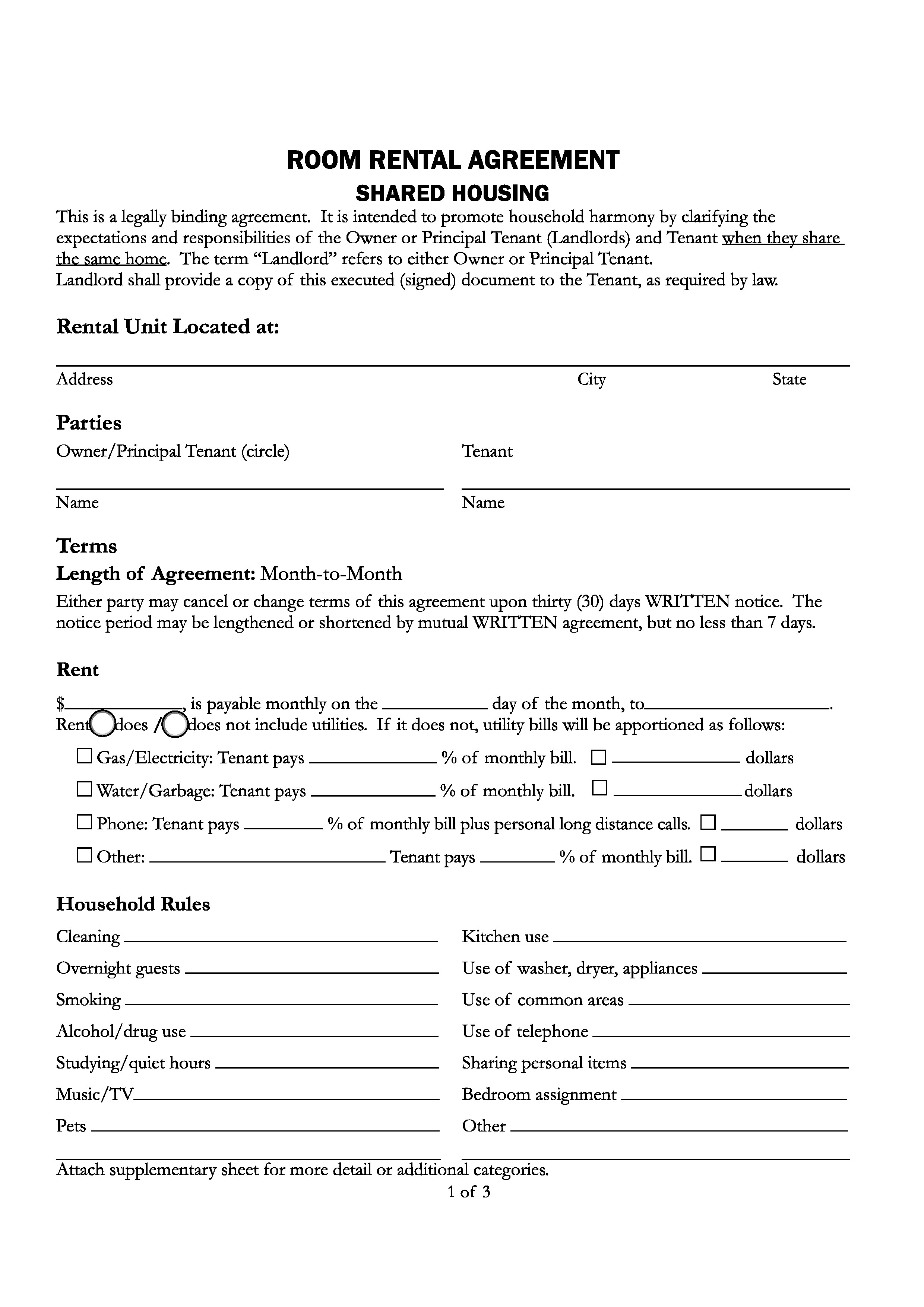 free santa cruz countycalifornia room rental agreement pdf word