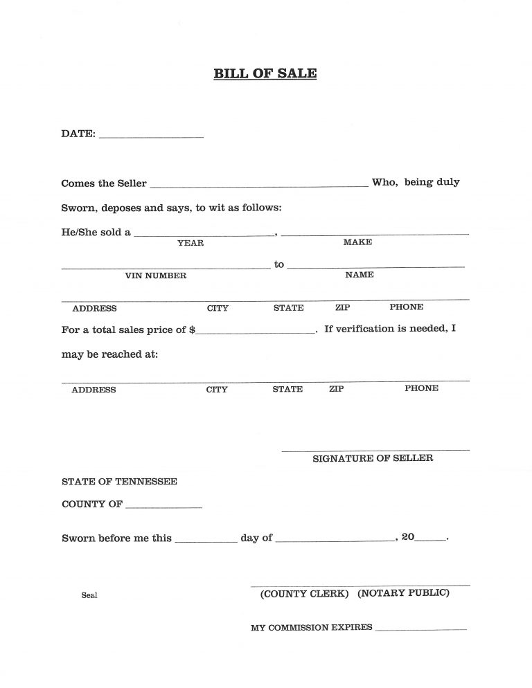 free tennessee vehicle bill of sale pdf word do it yourself forms